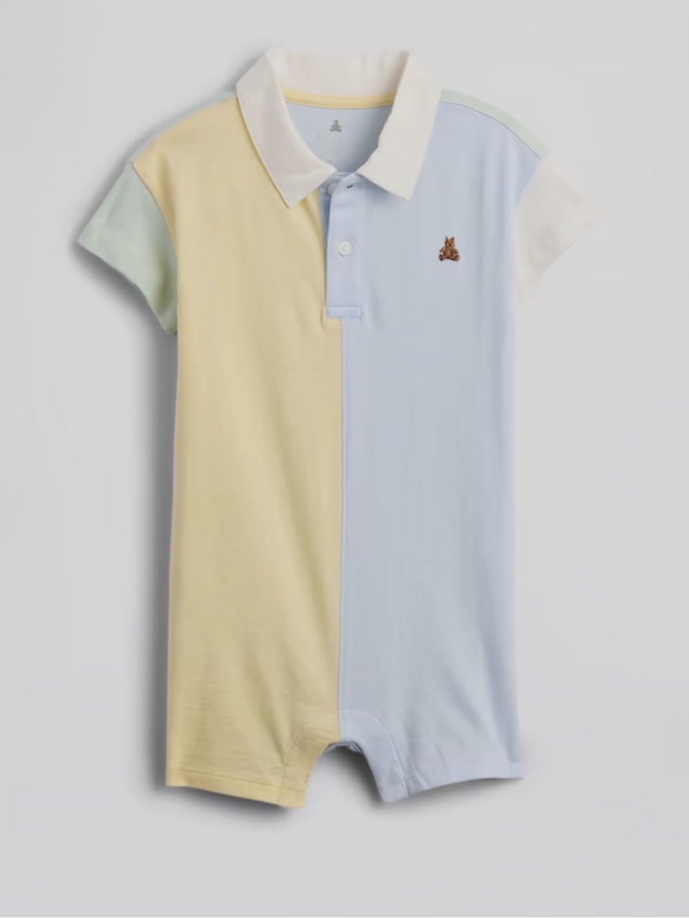 GAP Colorblock Polo Romper - Light Blue, Cream, Pale Yellow